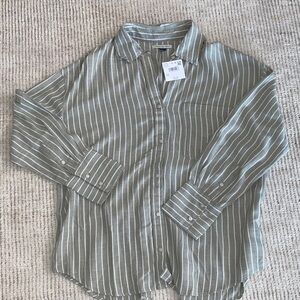 American Eagle Outfitters Sage Green Striped Button-Down Shirt